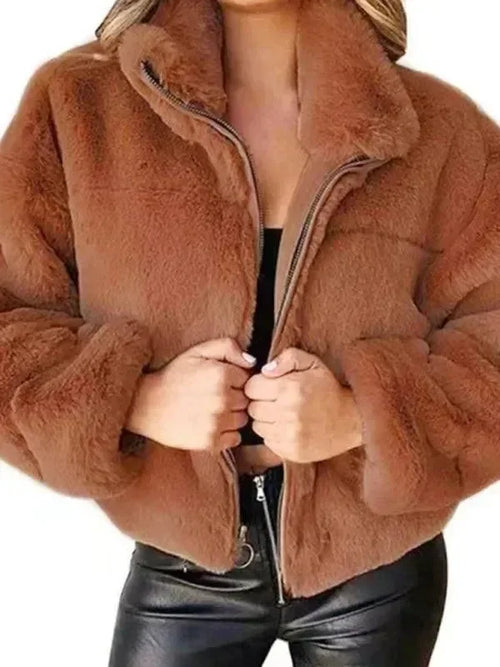 Cozy Loose Women Crop Fleece Jacket - Fleece Crop Jacket - LeStyleParfait