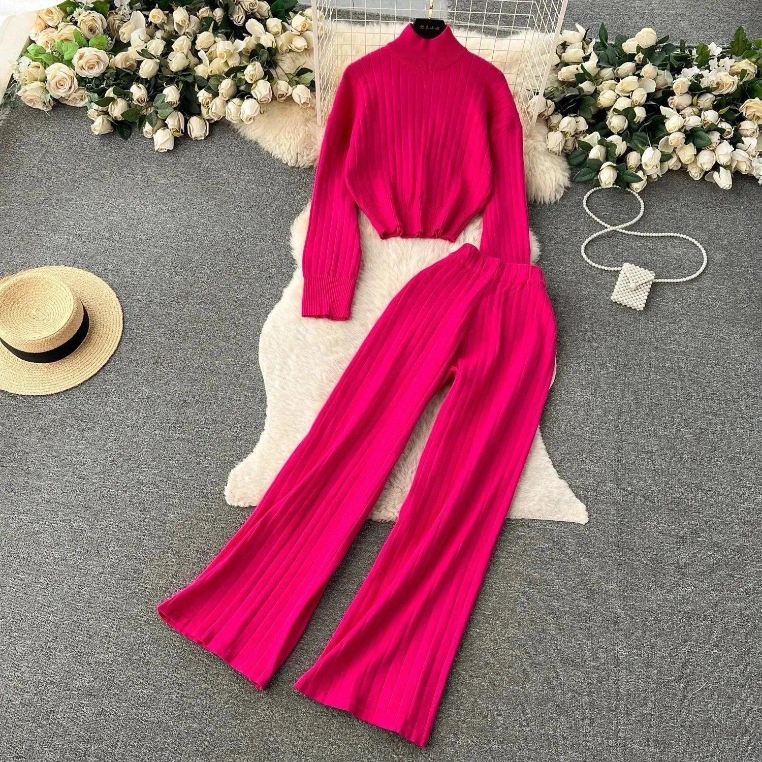 Cozy Women Casual Ribbed Two-Piece Sweater Set - Casual Sweater Set - LeStyleParfait