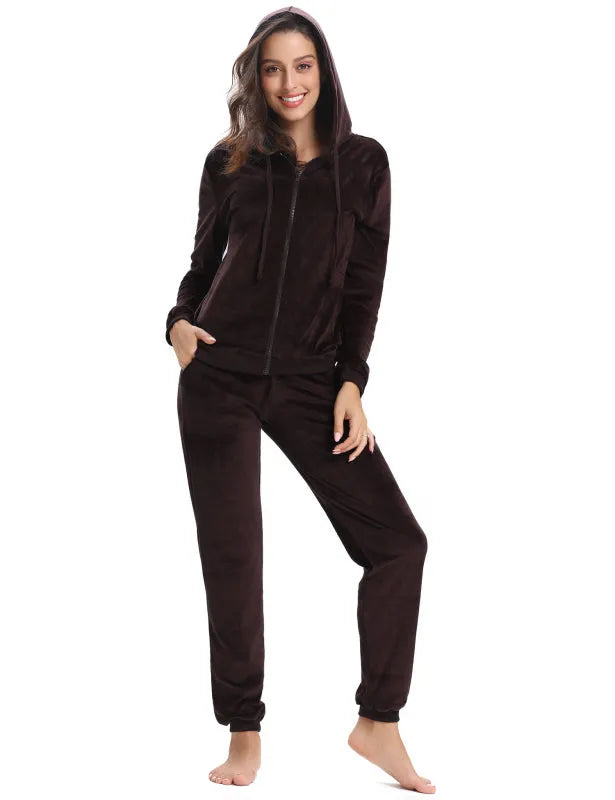 Cozy Women Jogger Set Casual Velvet Two-Piece Pants Set Lounge Zipper Long Sleeve Relaxed Fit Fall | LeStyleParfait