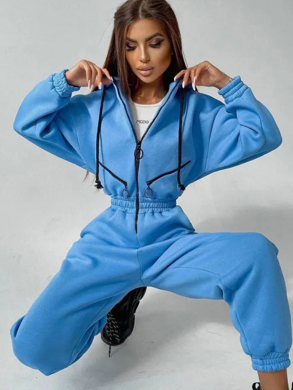 Cozy Women Casual Zip Two-Piece Set - Casual Jogger Set - LeStyleParfait