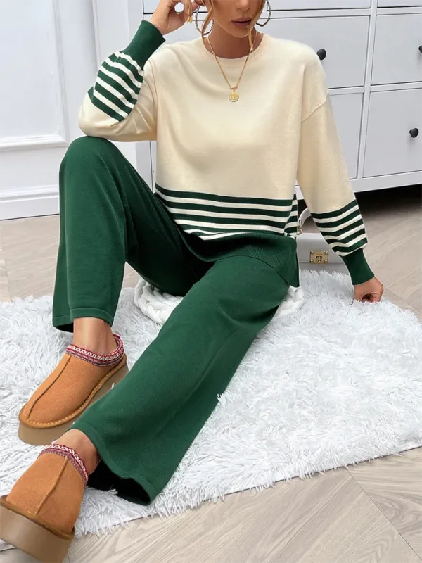 Cozy Women Striped Casual Two-Piece Set - Striped Casual Two-Piece Set - LeStyleParfait