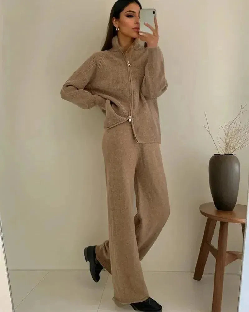Cozy Women Zipper Lounge Two-Piece Set - Casual Lounge Two-Piece Set - LeStyleParfait