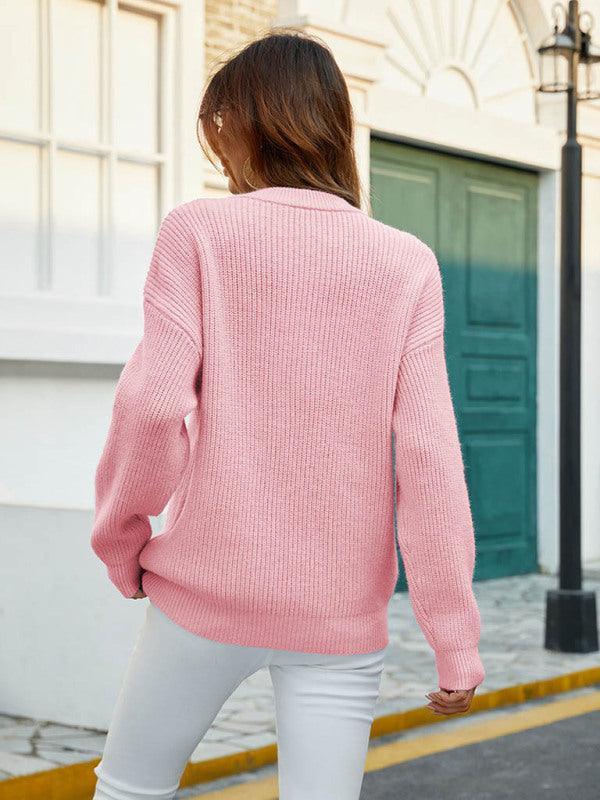 Crew Neck Button Top Pullover Sweater Women - Pullover Sweater - LeStyleParfait