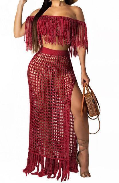Crochet Tassel Two Piece Beach Cover Ups - Cover-Up - LeStyleParfait