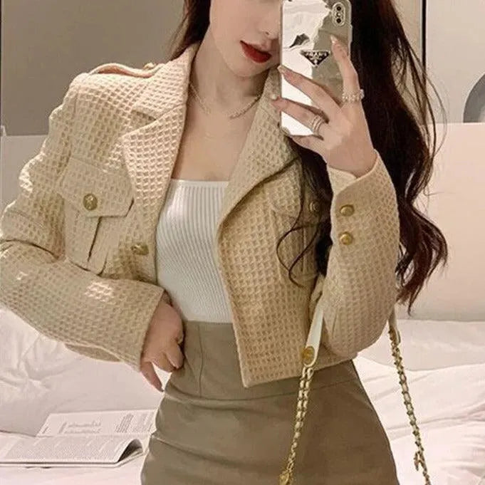 Cropped Tweed Jacket With Chest Pockets - Tweed Blazer - LeStyleParfait