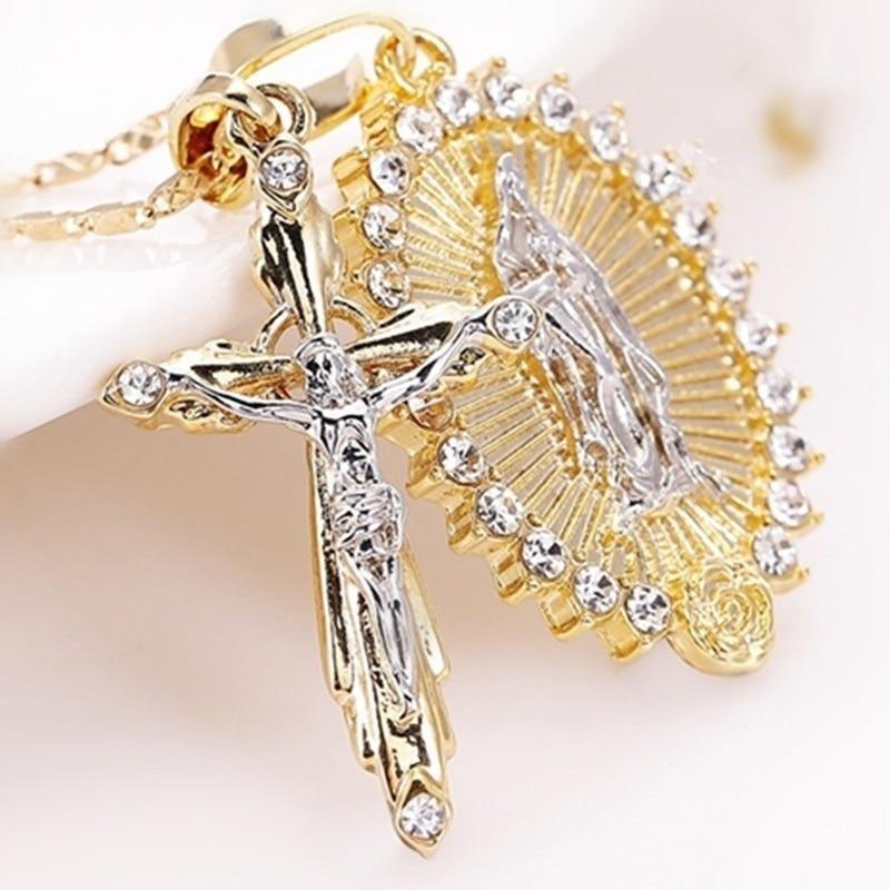 Crucifix + Virgin Mary Necklace - Pendant Necklace - LeStyleParfait