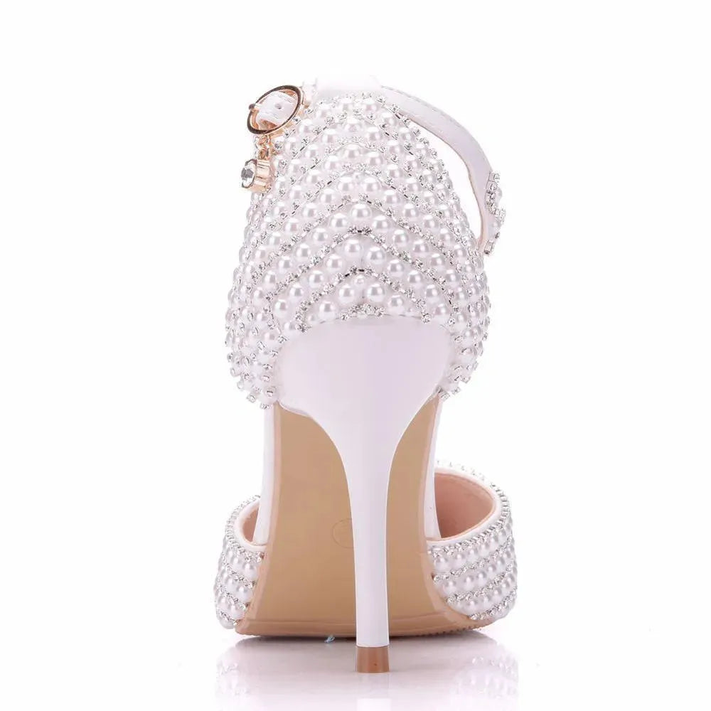 Crystal Pearl Rhinestone Bridal Wedding Shoes - Sandals - LeStyleParfait