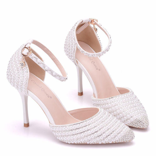 Crystal Pearl Rhinestone Bridal Wedding Shoes - Sandals - LeStyleParfait