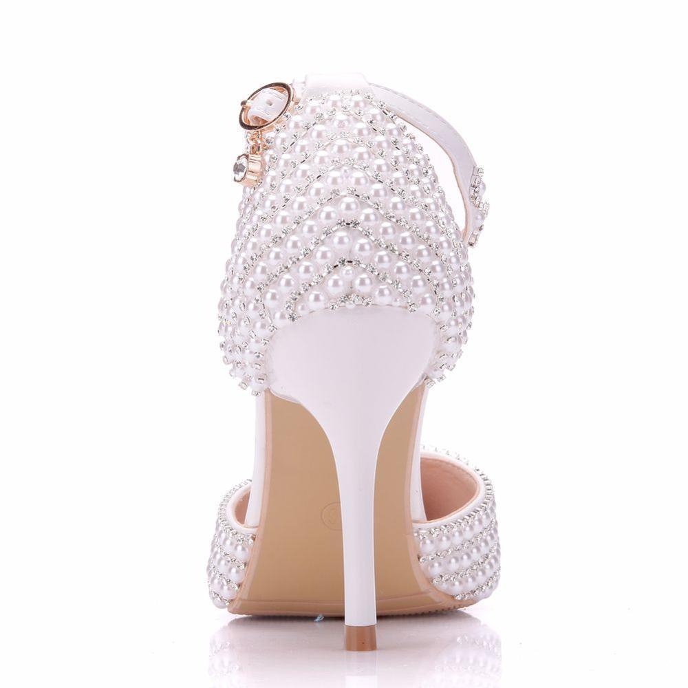 Crystal Pearl Rhinestone Bridal Wedding Shoes - Sandals - LeStyleParfait