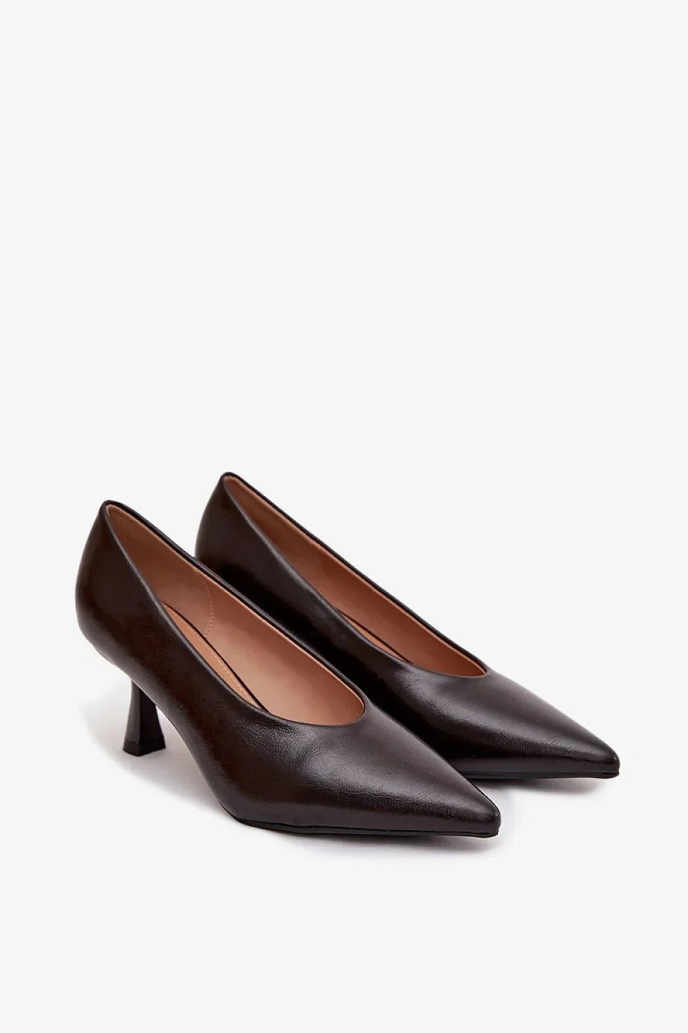 Women's brown slip-on pointed toe stiletto pumps - front view
