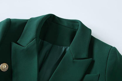Dark Green Blazer Women - Casual - Plain-Solid - Double-Breasted Blazer - LeStyleParfait