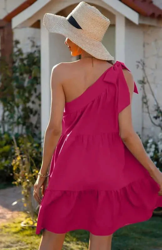 Diagonal Neck Ruffle Dress - Mini Dress - LeStyleParfait