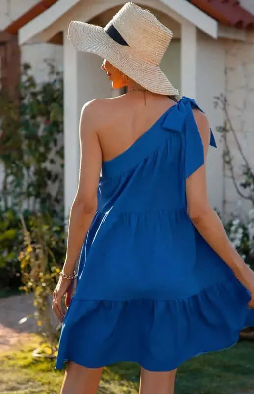 Diagonal Neck Ruffle Dress - Mini Dress - LeStyleParfait