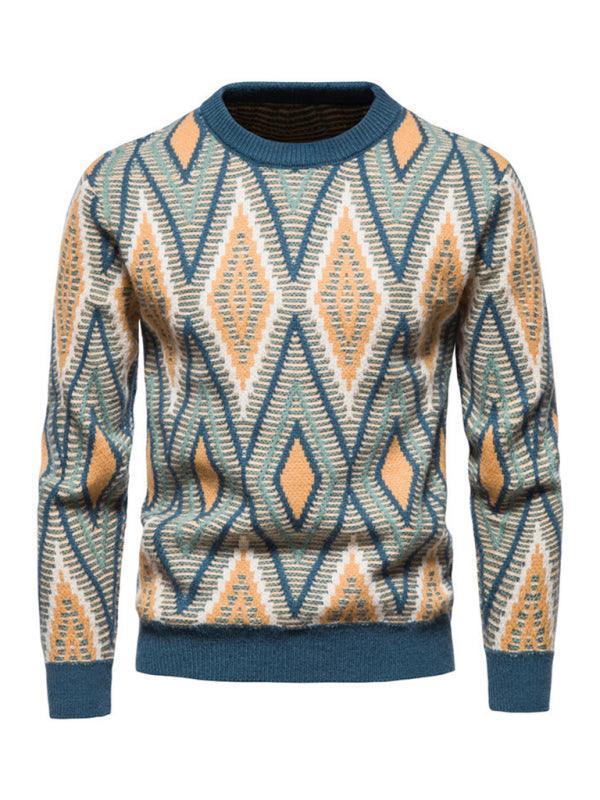 Diamond Jacquard Men Crew Neck Pullover Sweater - Pullover Sweater - LeStyleParfait
