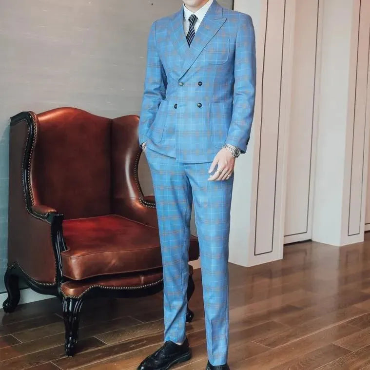 Double-Breasted Plaid Suit - Plaid Suit - LeStyleParfait