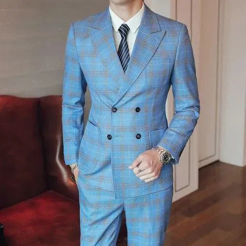 Double-Breasted Plaid Suit - Plaid Suit - LeStyleParfait