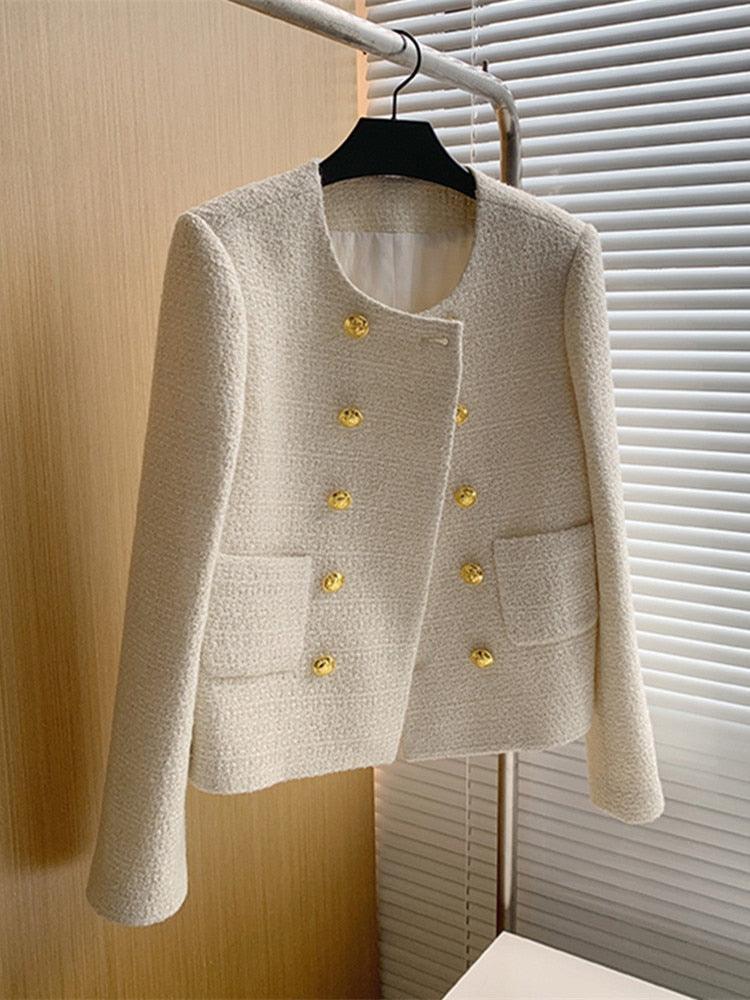 Double Breasted Women Cropped Tweed Jacket - Tweed Blazer - LeStyleParfait