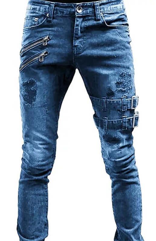 Double Buckled Ripped Jeans - Men's Jeans - LeStyleParfait