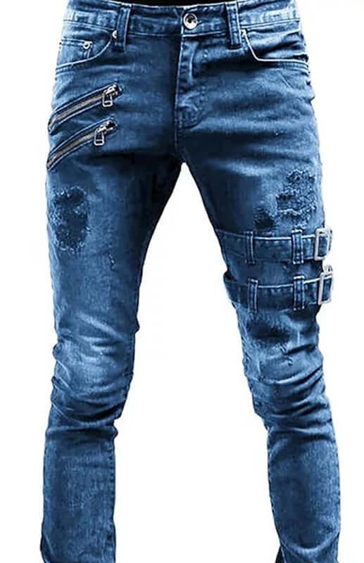 Double Buckled Ripped Jeans - Men's Jeans - LeStyleParfait