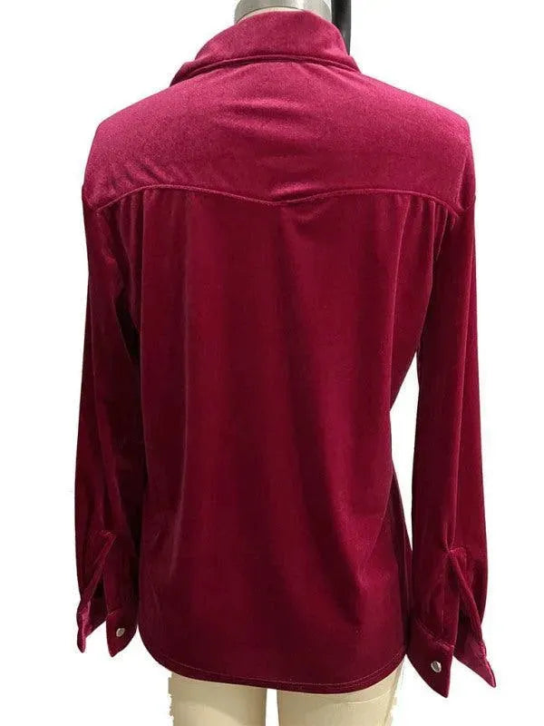 Double-Pocketed Velvet Women Shirt - Women's Shirt - LeStyleParfait