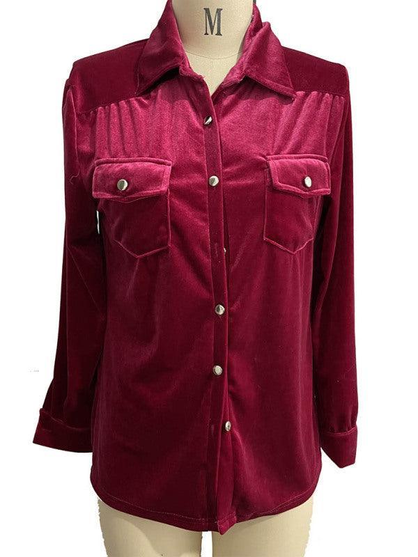 Double-Pocketed Velvet Women Shirt - Women's Shirt - LeStyleParfait