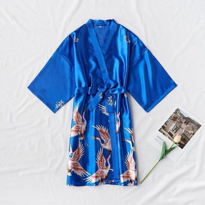 Dove Silk Satin Nightgown-Kimono Robe - Nightgown - LeStyleParfait