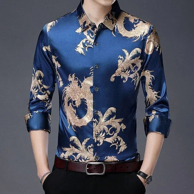 Dragon Print Men Satin Silk Shirt - Silk Shirt - LeStyleParfait