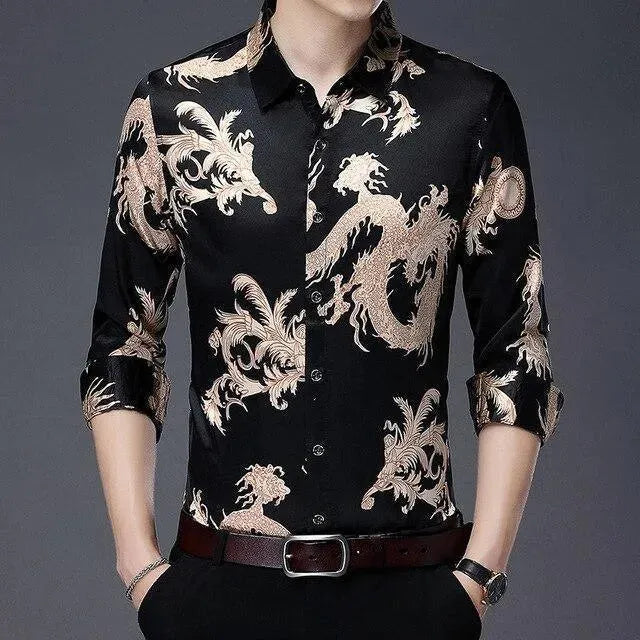 Dragon Print Men Satin Silk Shirt - Silk Shirt - LeStyleParfait