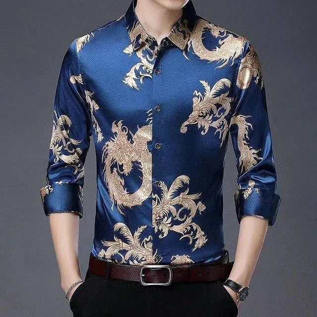 Dragon Print Men Satin Silk Shirt - Silk Shirt - LeStyleParfait
