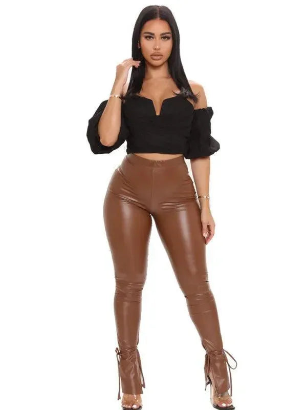 Straps Leather Women Pants - Women Pants - LeStyleParfait