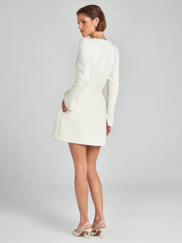 Elegant Beaded Square Neck Mini Dress fashion image