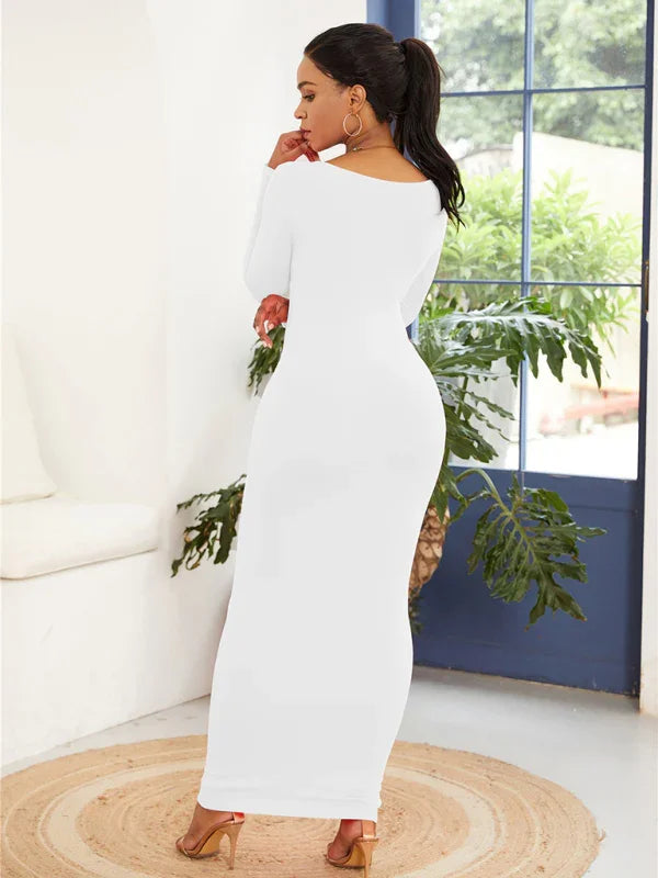 all-season,autumn dress,bodycon,bodycon dress,bodycon fit dress,casual,casual dress,jersey,ladies Wrinkle resistant,long dress,long sleeve,maxi,maxi hem dress,pencil,pencil dress,polyester dress,Quick drying maxi dress,round,round neckline dress,sheath,sleeveless dress,slip-on,slip-on dress,solid,solid dress,straight-LeStyleParfait