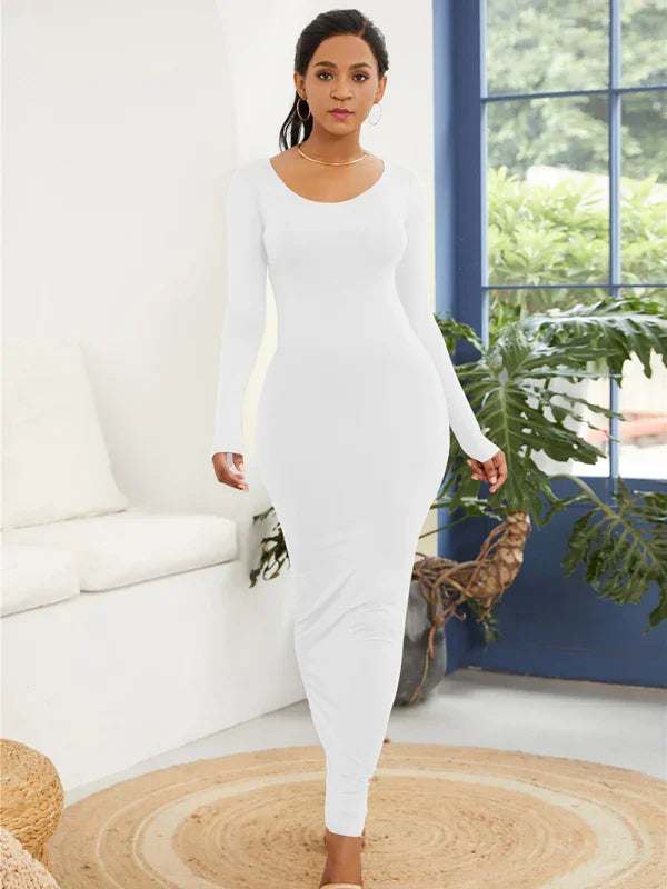 all-season,autumn dress,bodycon,bodycon dress,bodycon fit dress,casual,casual dress,jersey,ladies Wrinkle resistant,long dress,long sleeve,maxi,maxi hem dress,pencil,pencil dress,polyester dress,Quick drying maxi dress,round,round neckline dress,sheath,sleeveless dress,slip-on,slip-on dress,solid,solid dress,straight-LeStyleParfait