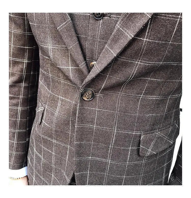 Elegant Brown Plaid Three Piece Suit - Plaid Suit - LeStyleParfait
