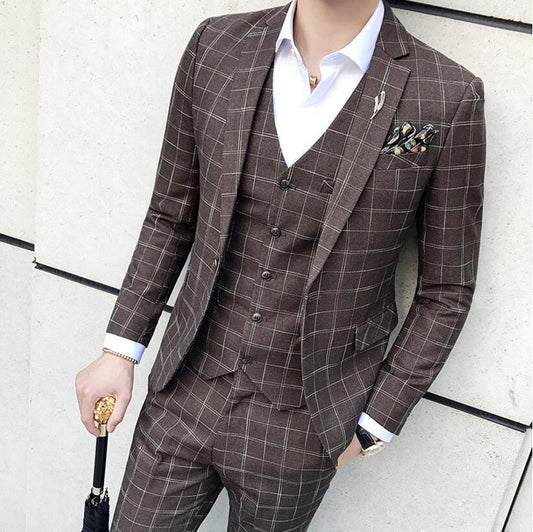 Elegant Brown Plaid Three Piece Suit - Plaid Suit - LeStyleParfait