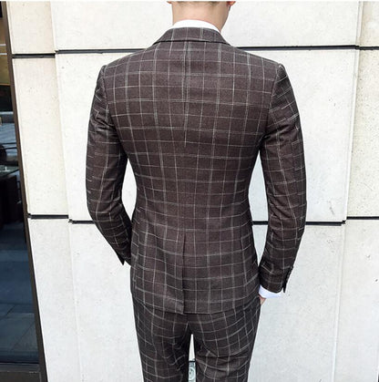 Elegant Brown Plaid Three Piece Suit - Plaid Suit - LeStyleParfait
