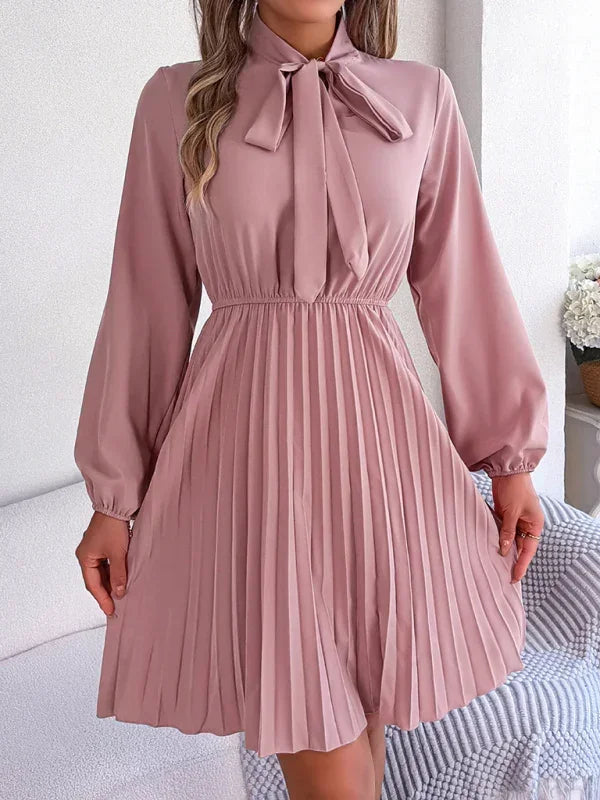 Elegant Burgundy Pleated Chiffon Midi Dress fashion image