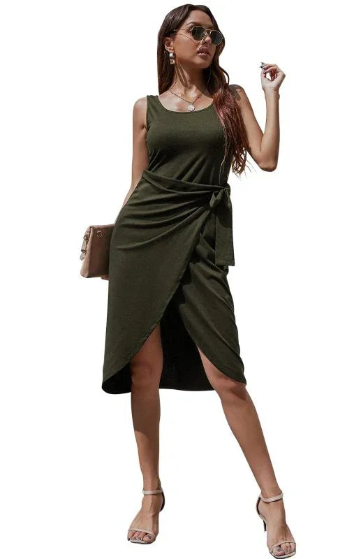 Elegant Burgundy Wrap Midi Dress