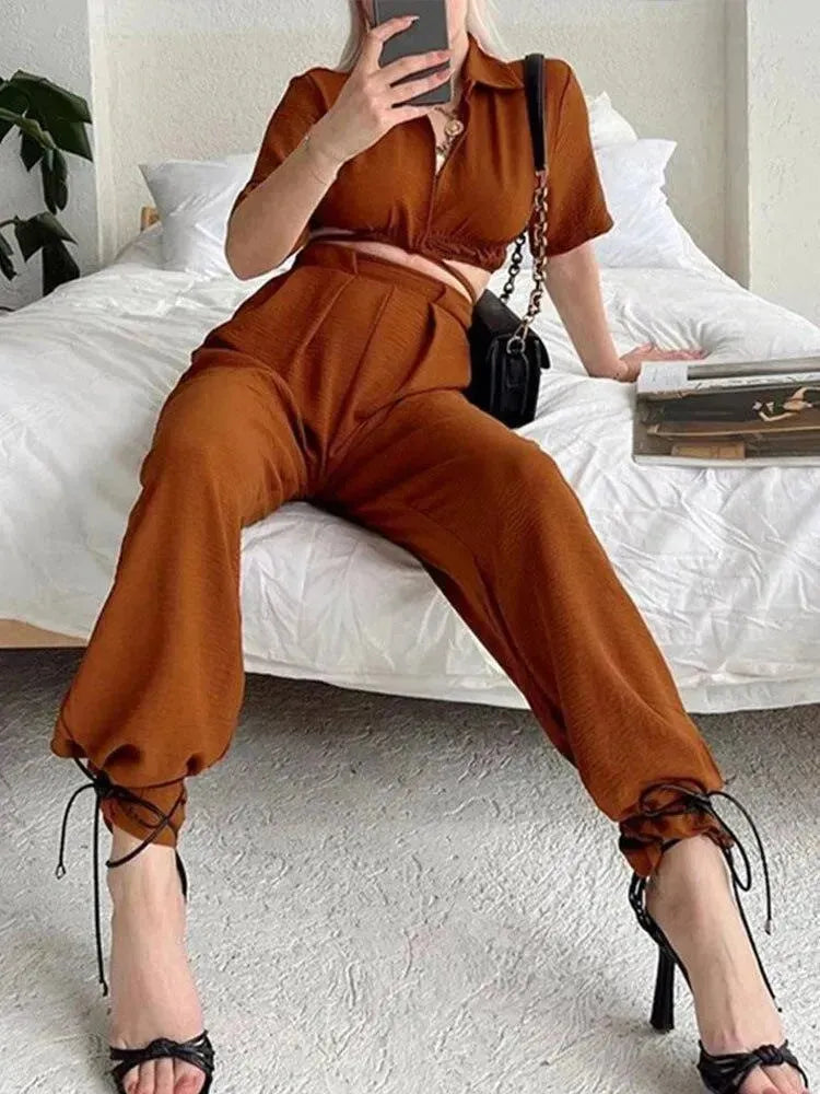 Elegant Casual Wide-Leg Two-Piece Set - Wide-Leg Two-Piece Set - LeStyleParfait