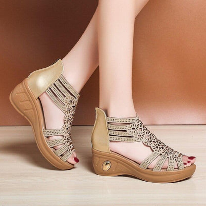Elegant Hollow-Out Wedge Sandals - Wedge Shoes - LeStyleParfait