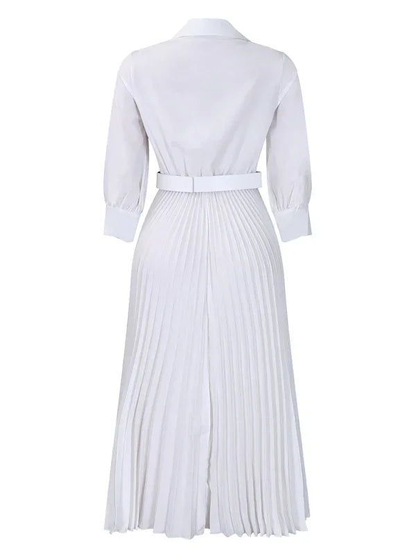 Elegant Pleated V-Neck Maxi Dress