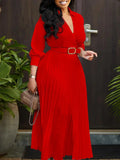 Elegant Pleated V-Neck Maxi Dress