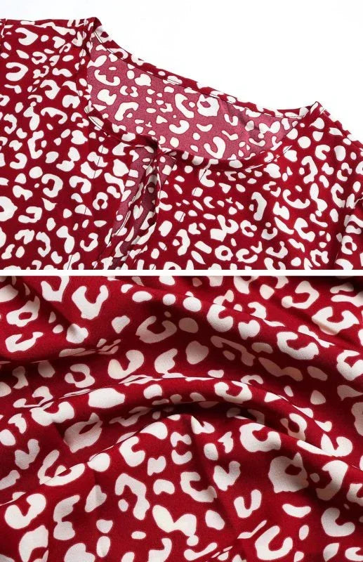 Elegant Red Abstract Chiffon Knee Dress