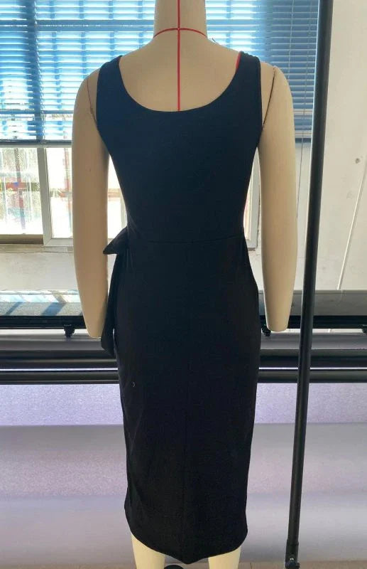 asymmetrical,jersey,ladies Wrinkle resistant,midi,midi hem dress,party,party dress,polyester dress,Quick drying midi dress,regular,regular fit dress,round,round neckline dress,sheath,sheath dress,sleeveless,sleeveless dress,slit,solid,solid dress,summer,summer dress,wrap,wrap dress,wrap tie,wrap tie dress-LeStyleParfait