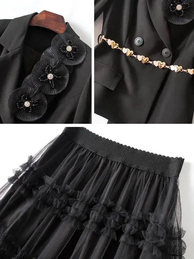 Elegant Tailored Silk Two-Piece Skirt Set - Casual Skirt Set - LeStyleParfait