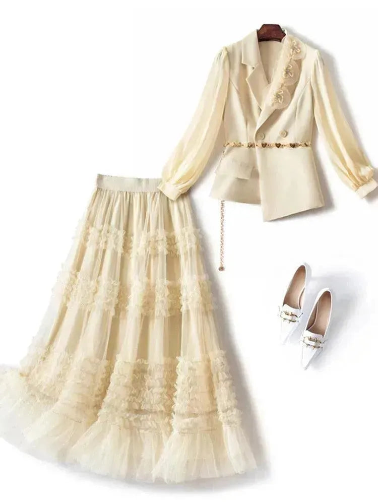 Elegant Tailored Silk Two-Piece Skirt Set - Casual Skirt Set - LeStyleParfait