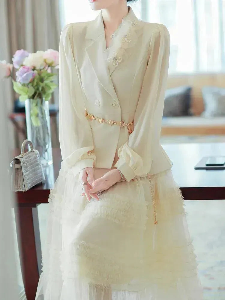 Elegant Tailored Silk Two-Piece Skirt Set - Casual Skirt Set - LeStyleParfait