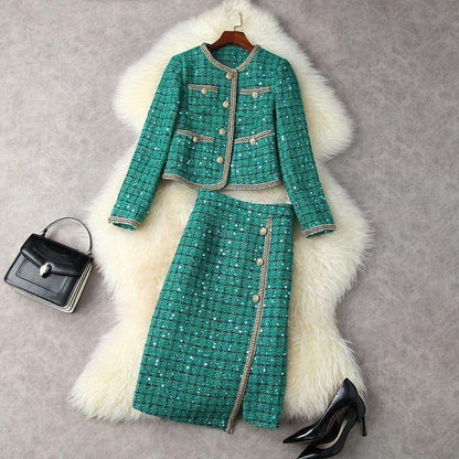 Elegant Vintage 2-Piece Suit, Tweed Suit Women - Tweed Skirt Suit - LeStyleParfait