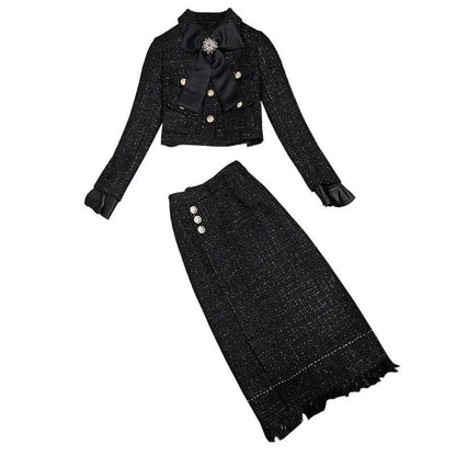 Elegant Vintage 2-Piece Suit, Tweed Suit Women - Tweed Skirt Suit - LeStyleParfait