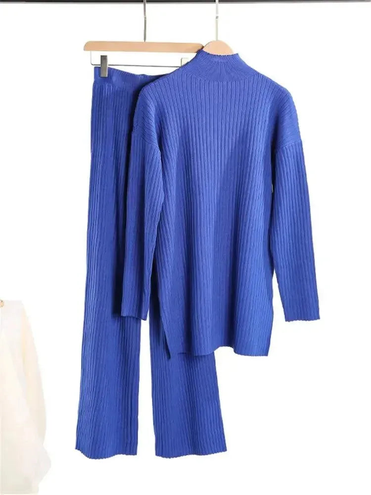Elegant Women Casual Ribbed Two-Piece Set - Casual Pants Set - LeStyleParfait